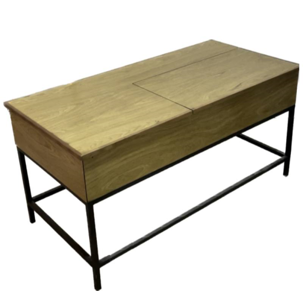 میز جلو مبلی اهرمی کشو دار مدل MI20011، میز جلو مبلی تمام چوب پایه دار، متریال مقاوم چوب و طراحی کلاسیک با طرح طبیعی چوب و اهرم دار