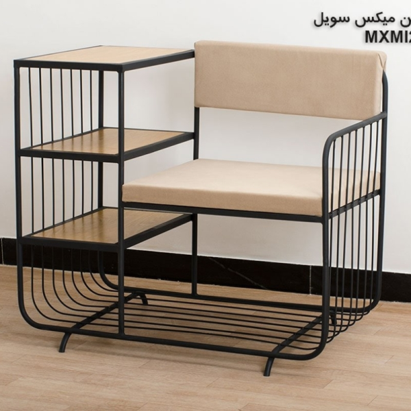 میز تلفن میکس مدل سویل کد MXMI29004، میز تلفن میکس با متریال چوب و فلز، همچنین دارای فضایی برای نشستن