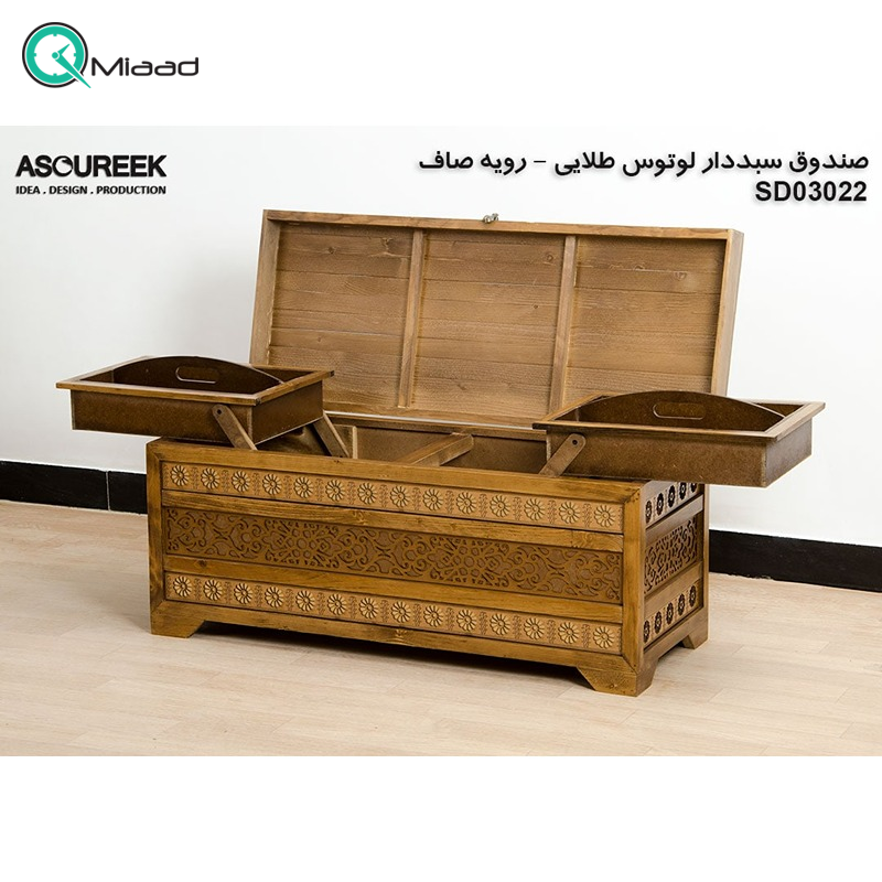 صندوق چوبی مدل SD03021، صندوق سبد دار مدل لوتوس طلایی، رویه قوس جهیزیه