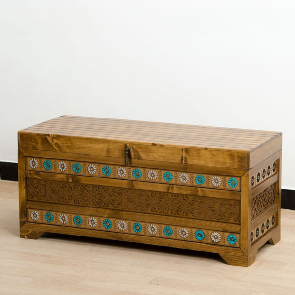 صندوق چوبی برند آسوریک کد SD03023، صندوق سبددار مدل لوتوس فیروزه نقره ای، رویه صاف