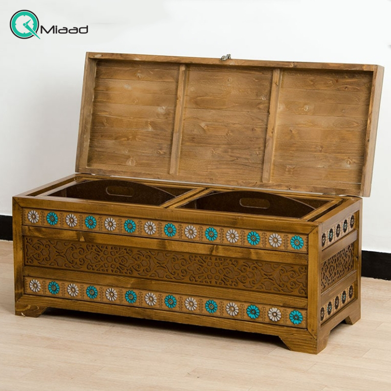 صندوق چوبی مدل SD03023، صندوق سبددار مدل لوتوس فیروزه نقره ای، رویه صاف صنایع چوبی