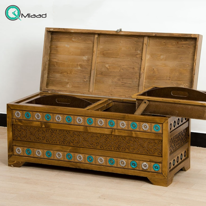 صندوق چوبی مدل SD03023، صندوق سبددار مدل لوتوس فیروزه نقره ای، رویه صاف جهیزیه
