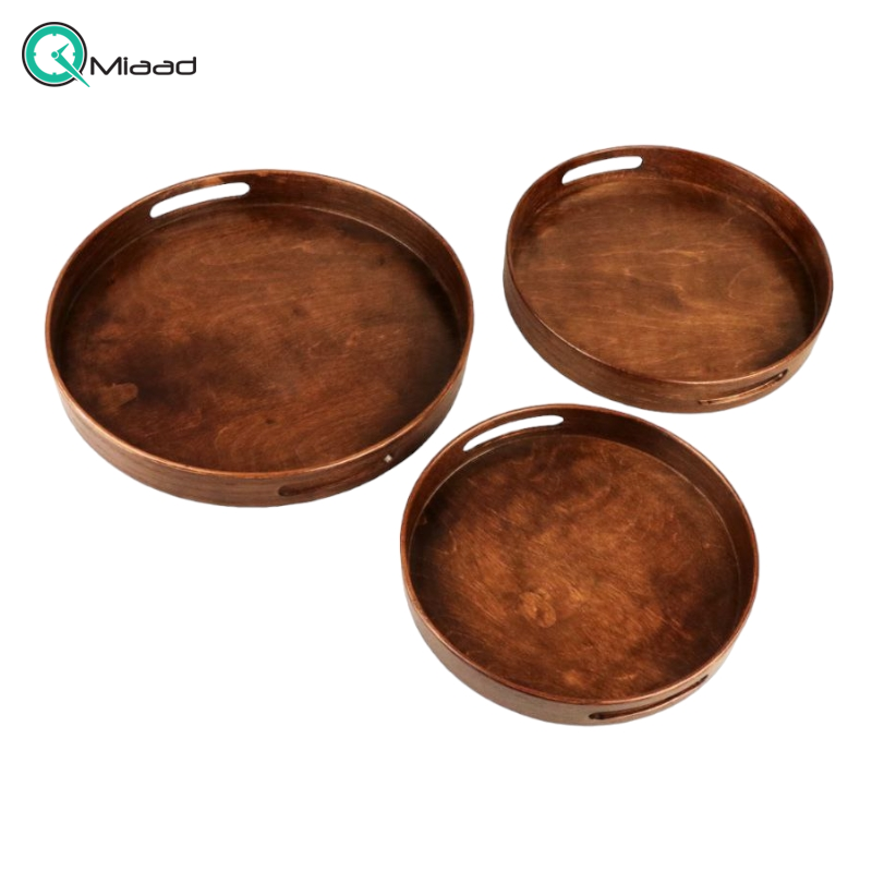 سینی گرد کوچک مدل SE03045، سینی دست ساز چوبی و سنتی، در تنوع رنگ و سایز، رنگ قهوه ای  ظروف سرو