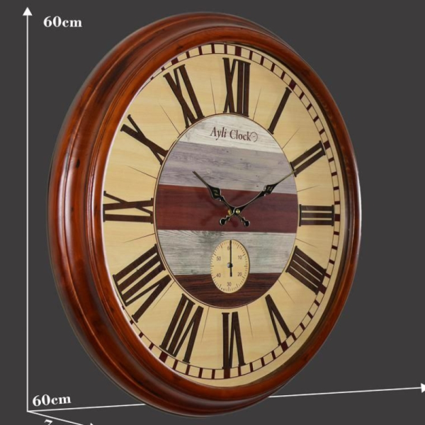 ساعت دیواری چوبی آیلی مدل 630br، ساعت دیواری با متریال تمام چوب سایز 60 موتور تایوانی با صفحه زیبا و خوانا، دارای موتور ثانیه شمار و اعداد رومی