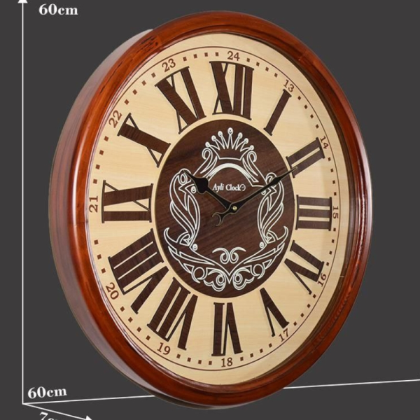 ساعت دیواری چوبی آیلی مدل 640br، ساعت دیواری با متریال تمام چوب سایز 60 موتور تایوانی با صفحه زیبا و خوانا، اعداد رومی