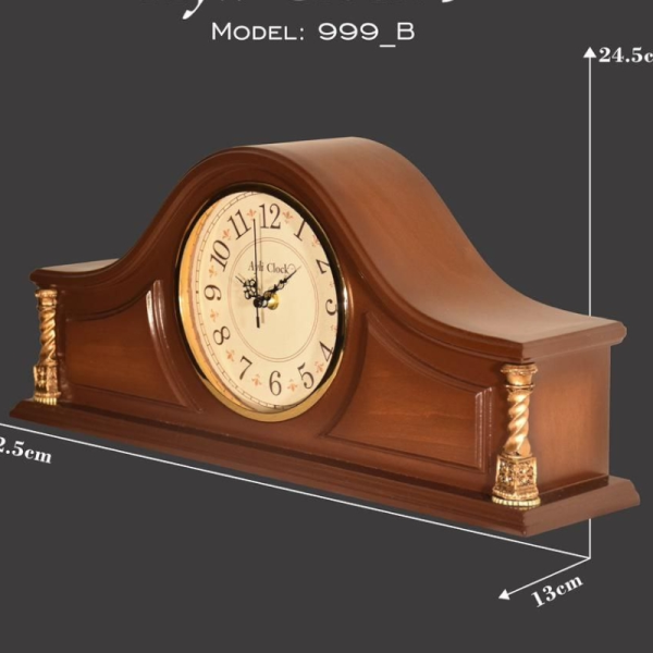 ساعت رومیزی چوبی آیلی مدل 999B، ساعت رومیزی با متریال تمام چوب و دو تنوع اعداد رومی و لاتین، طراحی فانتزی و مینیمال، موتور آرامگرد و 2 سال ضمانت، اعداد لاتین