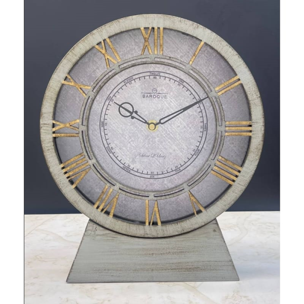 ساعت رومیزی باروک، ساعت رومیزی لوکس، ساعت رومیزی خاص با موتور آرامگرد، اعداد یونانی بزرگ  برجسته، رنگ سفید، مدل 925T