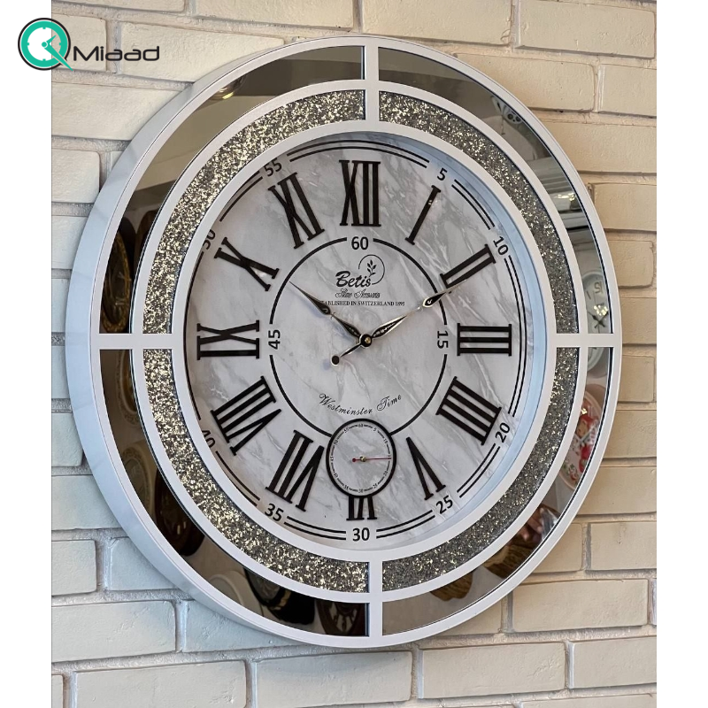 ساعت دیواری بتیس مدل 6709، ساعت دیواری با متریال چوب و آینه، دو موتوره و دارای موتور ثانیه شمار مستقل، رنگ سفید قیمت ساعت دیواری