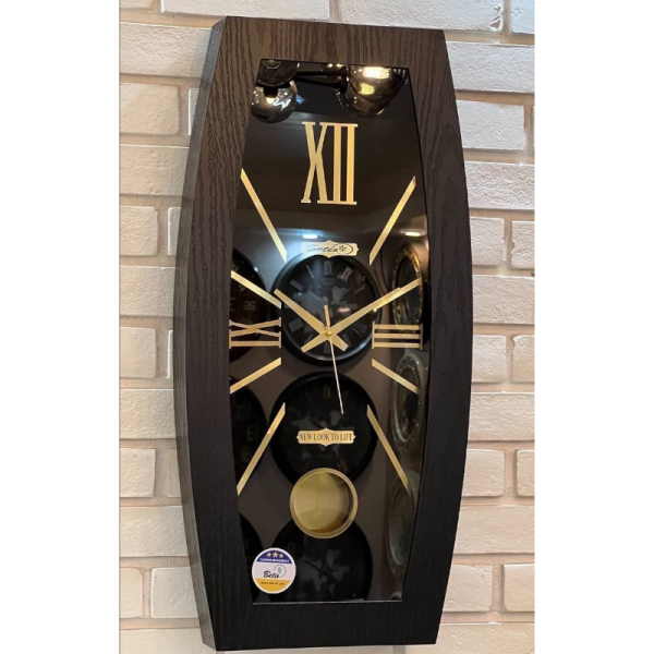 ساعت دیواری چوبی بتیس مدل 7035 مشکی، ساعت دیواری چهارگوش با متریال تمام چوب، دارای پاندول، سایز 70x35x7 با تنوع رنگی، موتور تایوانی درجه یک