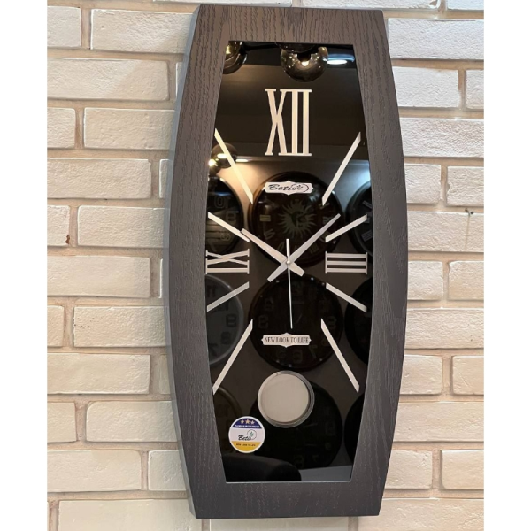 ساعت دیواری چوبی بتیس مدل 7035 طوسی، ساعت دیواری چهارگوش با متریال تمام چوب، دارای پاندول، سایز 70x35x7 با تنوع رنگی، موتور تایوانی درجه یک