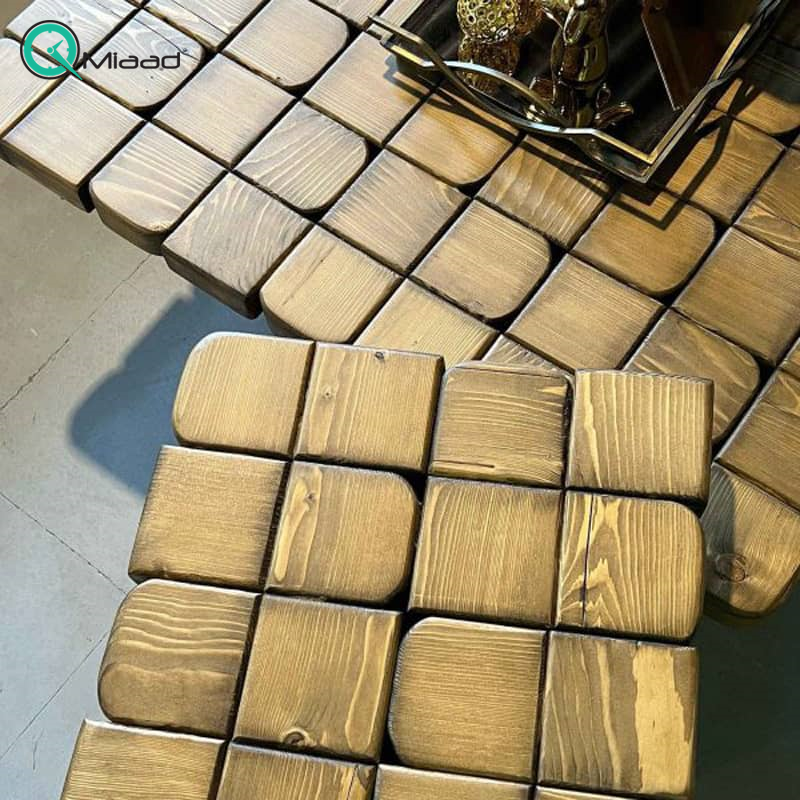 میز جلو مبلی چوبی ، میز جلو مبلی مدل پازلی با متریال چوب و رنگ پلی یورتان، پایه های پهن و مقاوم چوبی  خرید میز علسی