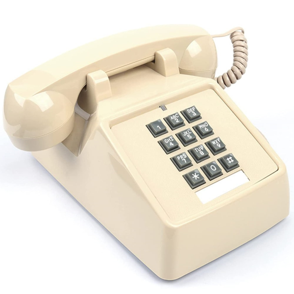 تلفن طرح قدیمی، تلفن رومیزی با شماره گیر دکمه ای، دارای زنگ بسیار بلند، صدا زنگ قابل تنظیم، تلفن سنتی و خاص و نوستالژی، وسیله کلیدی برای تزیین دکور منزل،  مدل 8020
