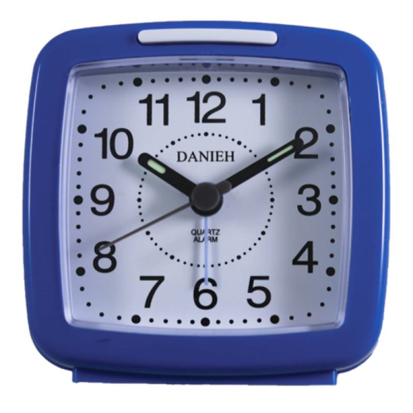 ساعت رومیزی دانیه کد 020 رنگ آبی، ساعت رومیزی فانتزی دارای آلارم، با قاب پلاستیک، تغذیه با باتری قلمی، ساعتی با تکنولوژی کوارتز