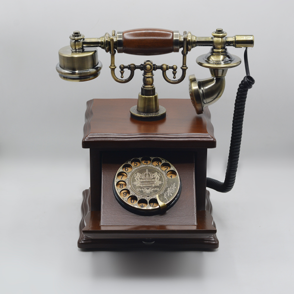 تلفن رومیزی چوبی والتر، تلفن رومیزی کلاسیک با شماره گیر چرخشی | تلفن رومیزی دکوری نوستالژی، رنگ فندقی مدل T955