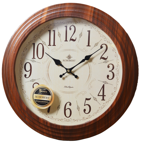 ساعت دیواری چوبی شوبرت، ساعت دیواری 34 سانتی - ساعت کلاسیک آرامگرد سبک قدیمی، ساعت دیواری گرد تزئینی برای اتاق نشیمن آشپزخانه دفتر کار | کد 5186