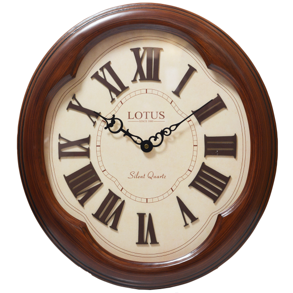 ساعت دیواری چوبی لوتوس Lotus | ساعت دیواری سایز 48×44 با اعداد برجسته رومی و موتور تایوانی  | مدل L011