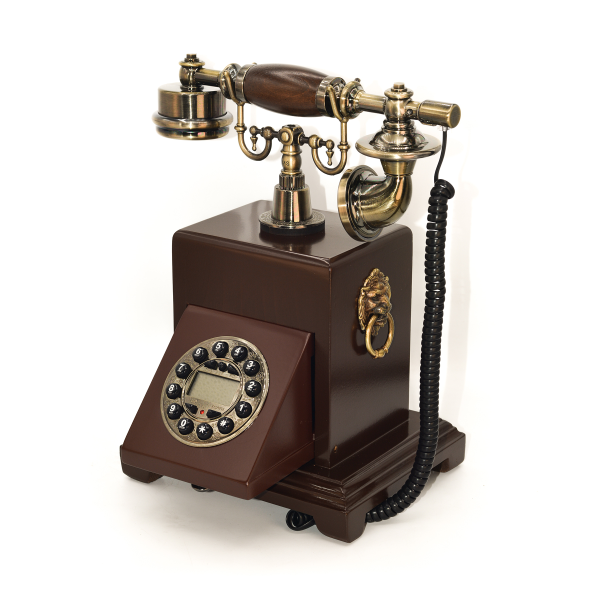 تلفن رومیزی چوبی والتر، تلفن رومیزی کلاسیک با شماره گیر دکمه‌ای | تلفن رومیزی دکوری نوستالژی، رنگ فندقی مدل T095