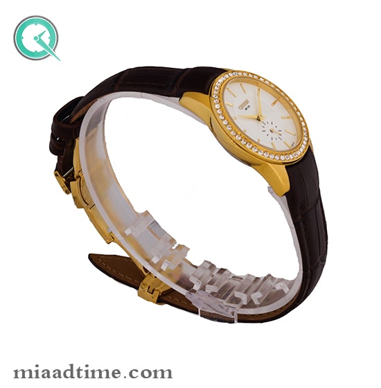 ساعت مچی سیتیزن زنانه زیرثانیه گرد چرمی طلایی صفحه سفید مدل 6214L ساعت سیتیزن زنانه قیمت