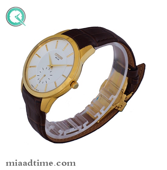 ساعت مچی سیتیزن مردانه زیرثانیه گرد چرمی طلایی صفحه سفید مدل 6214M ساعت مردانه سیتیزن قیمت