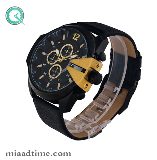 ساعت مچی دیزل مردانه کرنوگراف گرد چرمی طلایی مشکی صفحه مشکی مدل DZ-4309 ساعت دیزل مردانه