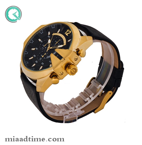 ساعت مچی دیزل مردانه کرنوگراف گرد چرمی طلایی صفحه مشکی مدل DZ-4309 ساعت دیزل مردانه
