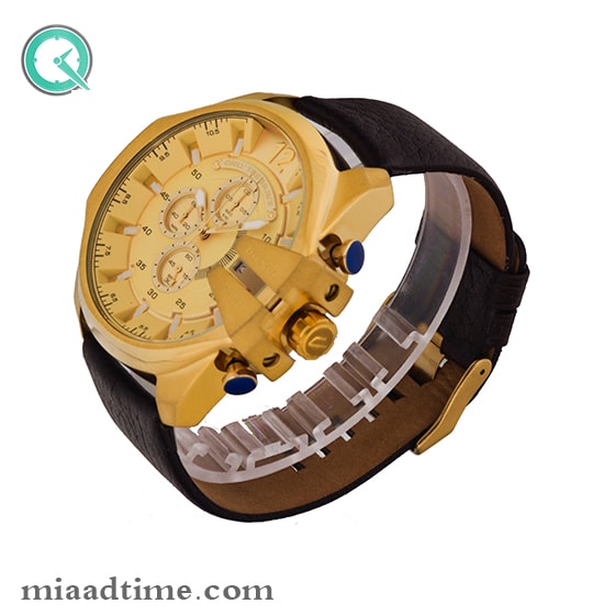 ساعت مچی دیزل مردانه کرنوگراف گرد چرمی طلایی صفحه طلایی مدل DZ-4309 ساعت دیزل مردانه