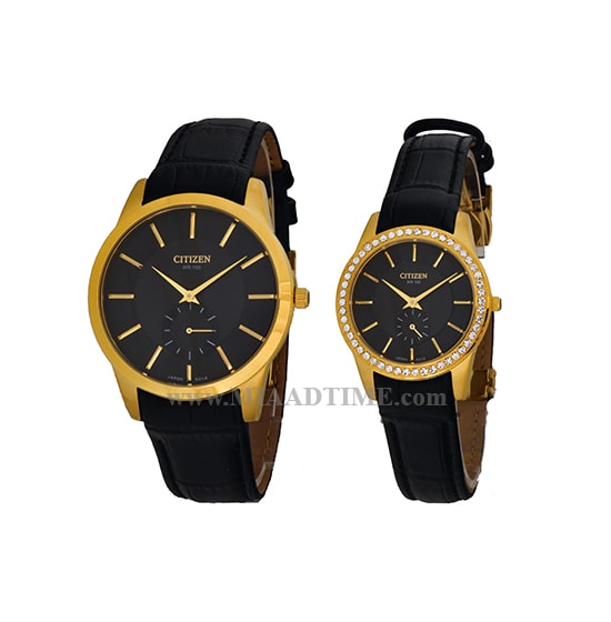 ساعت مچی سیتیزن مردانه زیرثانیه گرد چرمی طلایی صفحه خاکستری مدل 6214G ساعت سیتیزن زنانه