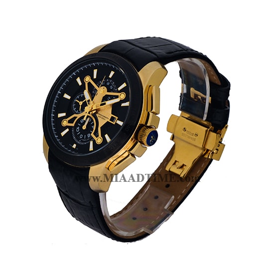 ساعت ویولت Violet مردانه کرنوگراف گرد چرمی طلایی مشکی صفحه مشکی کد 0455/2G فروش اینترنتی ساعت مچی مردانه برند