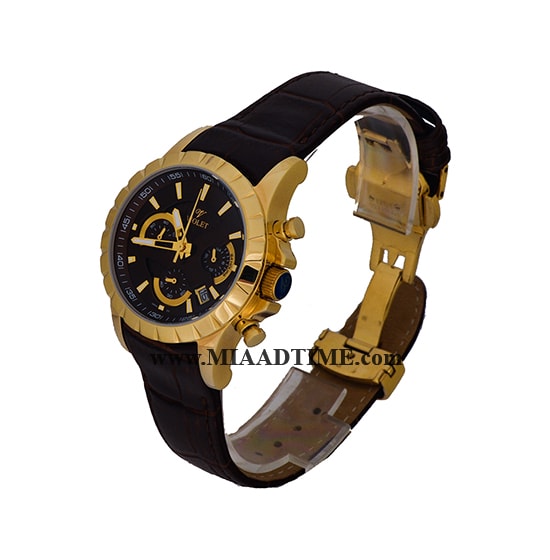 ساعت مچی ویولت زنانه کرنوگراف بند چرم طلایی صفحه قهوه ای کد 0403/2G نمایندگی ساعت ویولت در تهران