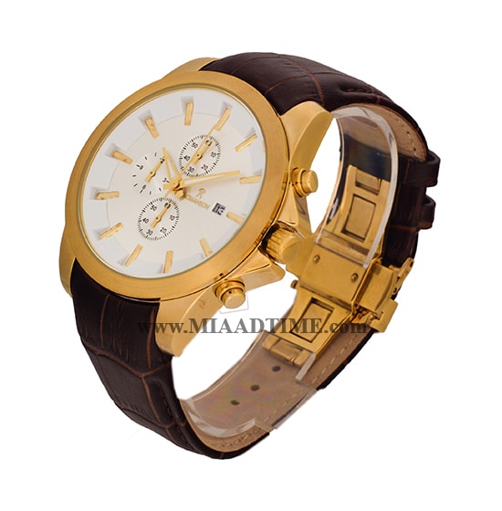 ساعت مچی رومانسون مردانه کرنوگراف گرد چرمی طلایی صفحه سفید کد 1814 ساعت مچی مردانه اصل