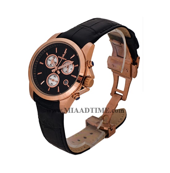 ساعت مچی رومانسون زنانه کرنوگراف گرد چرمی رزگلد صفحه مشکی کد 1824 خرید ساعت مچی طرح اصلی