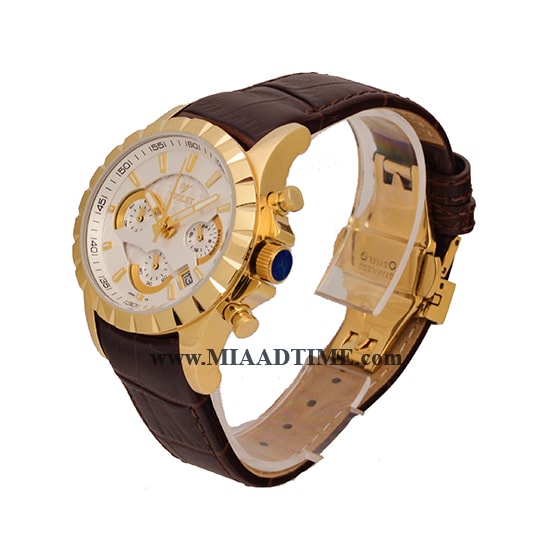 ساعت ویولت Violet زنانه کرنوگراف گرد چرمی طلایی صفحه سفید مدل 0403/2L ساعت مچي زنانه