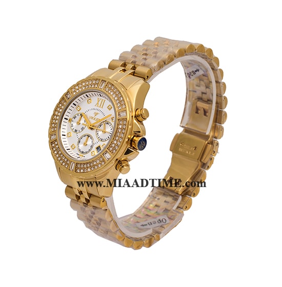 ساعت ویولت Violet زنانه کرنوگراف گرد فلزی نگین دار طلایی صفحه سفید کد 0484/2 قیمت ساعت ویولت اصل زنانه