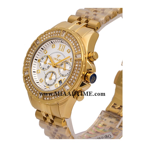 ساعت ویولت Violet زنانه کرنوگراف گرد فلزی نگین دار طلایی صفحه سفید کد 0484/2 نمایندگی فروش ساعت ویولت