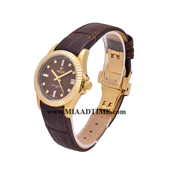 ساعت ویولت Violet زنانه گرد چرمی طلایی صفحه سفید کد 0488/2L ساعت مچي زنانه