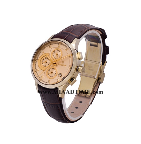 ساعت مچی رومانسون زنانه کرنوگراف گرد چرمی طلایی صفحه سفید شیشه رنگی کد 16248 خرید ساعت مچی طرح اصلی