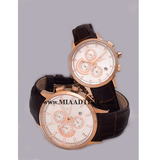 ساعت مچی رومانسون زنانه کرنوگراف گرد چرمی رزگلد صفحه سفید کد 16254 ساعت مچی زنانه بند چرم