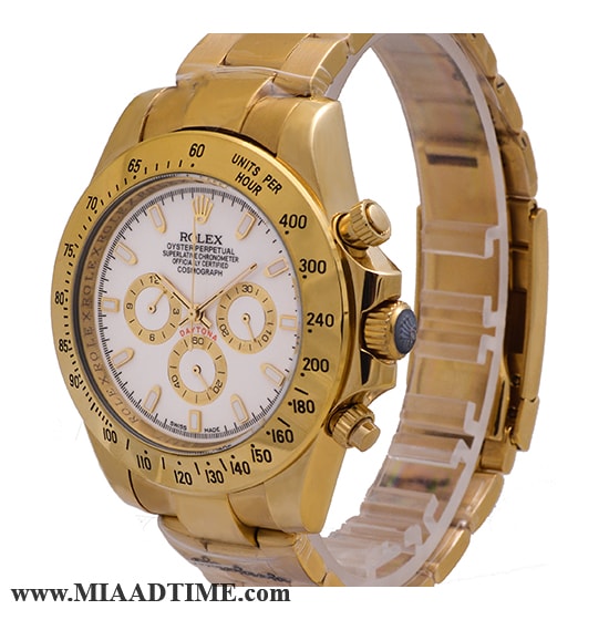 ساعت مچی رولکس مردانه کرنوگراف فلزی طلایی صفحه سفید کد 16373 قیمت ساعت مچی سه موتوره مردانه