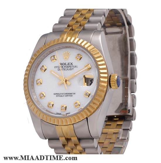 ساعت مچی رولکس مردانه، دیت جاست گرد استیل دو رنگ، صفحه سفید | کد 5201 مردانه