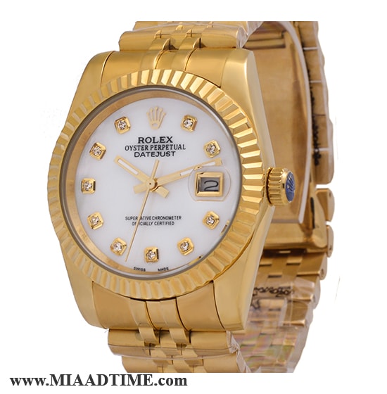 ساعت مچی رولکس مردانه، دیت جاست گرد استیل طلایی، صفحه سفید کد 5201