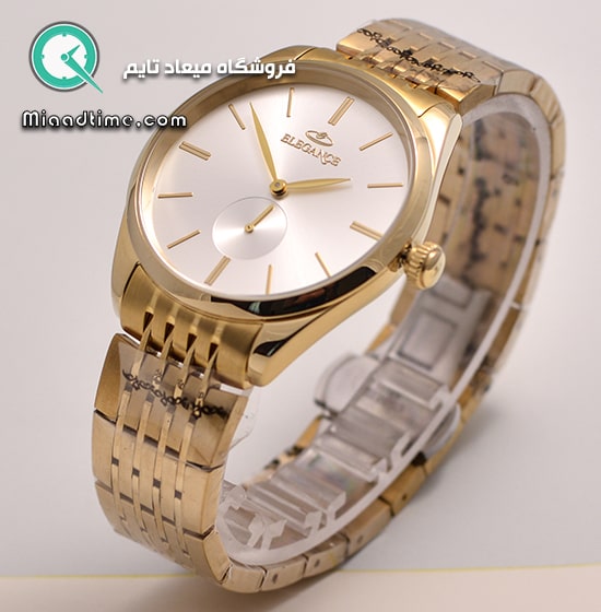 ساعت مچی مردانه الگانس گرد استیل طلایی صفحه سفید کد 27534 ساعت الگانس قیمت