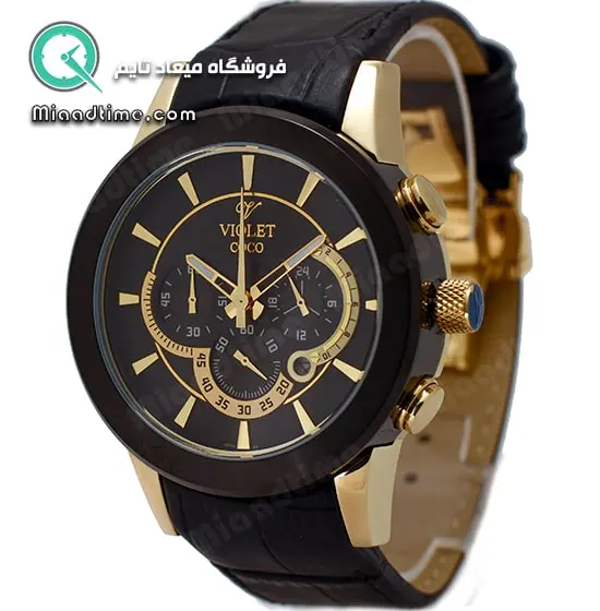 ساعت مچی ویولت مردانه کرنوگراف مشکی طلایی صفحه مشکی بند چرم مدل 0098/2G خرید اینترنتی ساعت مچی مردانه
