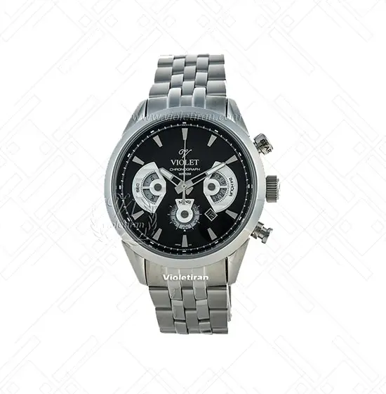 ساعت مچی ویولت، کرنوگراف مردانه، گرد فلزی، استیل صفحه مشکی مدل 0279G ساعت مچی مردانه اسپرت