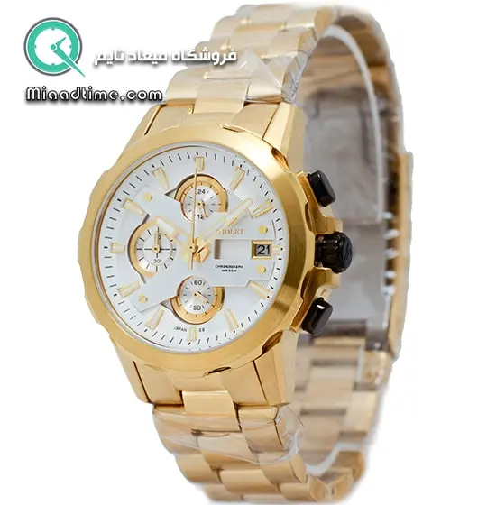 ساعت مچی ویولت زنانه کرنوگراف گرد فلزی طلایی صفحه سفید کد 0414/2L ساعت مچی زنانه اسپرت مارک