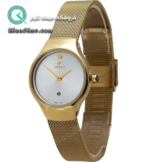 ساعت ویولت زنانه کلاسیک طلایی بند حصیری صفحه سفید کد 0468/2L ساعت مچی زنانه مارک دار