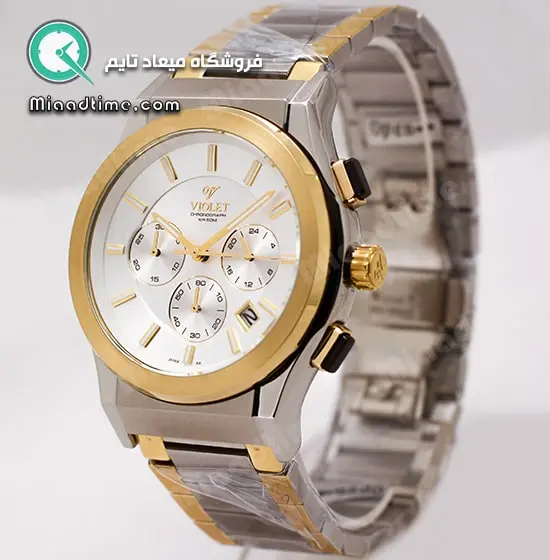 ساعت مچی ویولت مردانه کرنوگراف گرد فلزی دو رنگ طلایی استیل صفحه سفید مدل 0515/2G قیمت ساعت مچی ویولت ژاپن