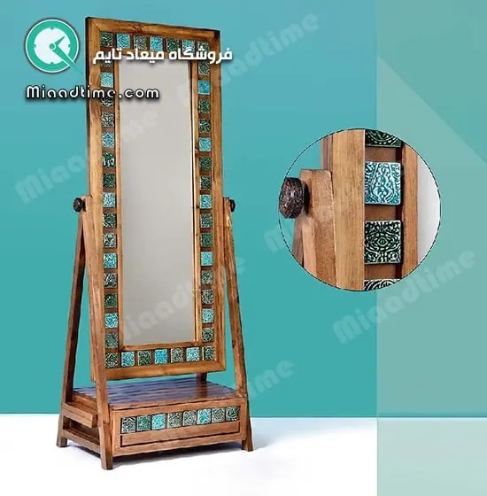 آینه چاتمه کشودار خشتی فیروزه ای مدل AY20078 آینه