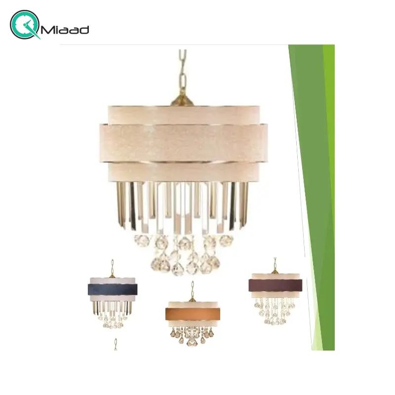 لوستر سقفی مدل 103، لوستر سقفی سه طبقه خاص با متریال طلق و پارچه کلاهک با رنگ بندی متنوع ، دارای 6 عدد سرپیچ شمعی E14 و 36 آویز لوستر