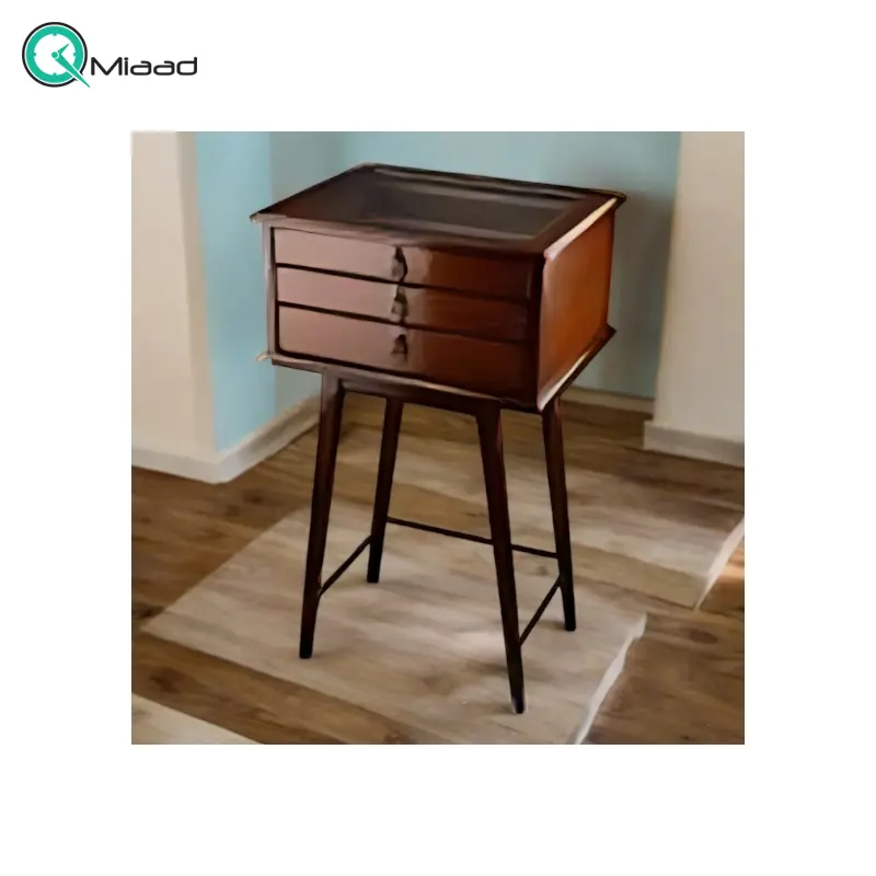 میز جا قاشقی چوبی مدل خراطی کد 127، میز جدید پایه دار بسیار شیک و چوبی، دارای سه کشو برای نگه داری وسایل کوچک، فضایی برای نگه درای وسایل تزیینی در قسمت بالای میز خرید میز تلفن گرام