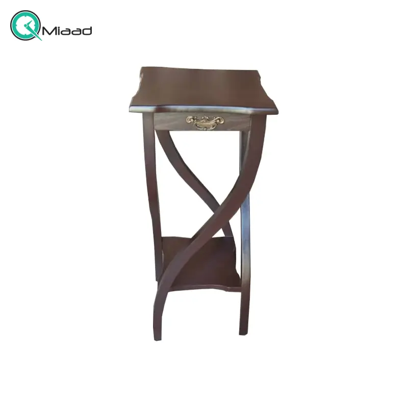 میز کشو دار پایه پیچ مدل 13265، میز تک کشو طرح پایه پیچ بسیار شیک و چوبی، دارای کشو برای نگه داری وسایل کوچک، فضایی برای نگه داری وسایل تزیینی مثل رادیو یا وسایل دیگر خرید میز تلفن گرام